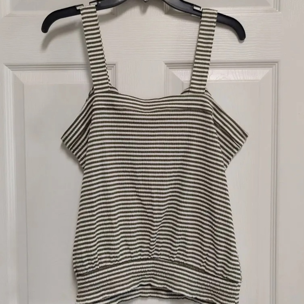 LOFT Green and White Striped Tank Top
